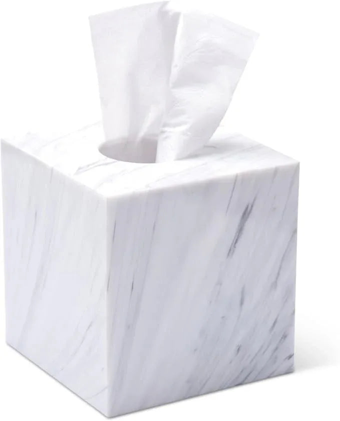 Tissue Box Cover Holder Square Marble Tissue Box Holder Bathroom Vanity Nightstand Bedroom Livingroom Decorative Decor Toilet Organizer Tissues (Marble, Square) - ModernBath