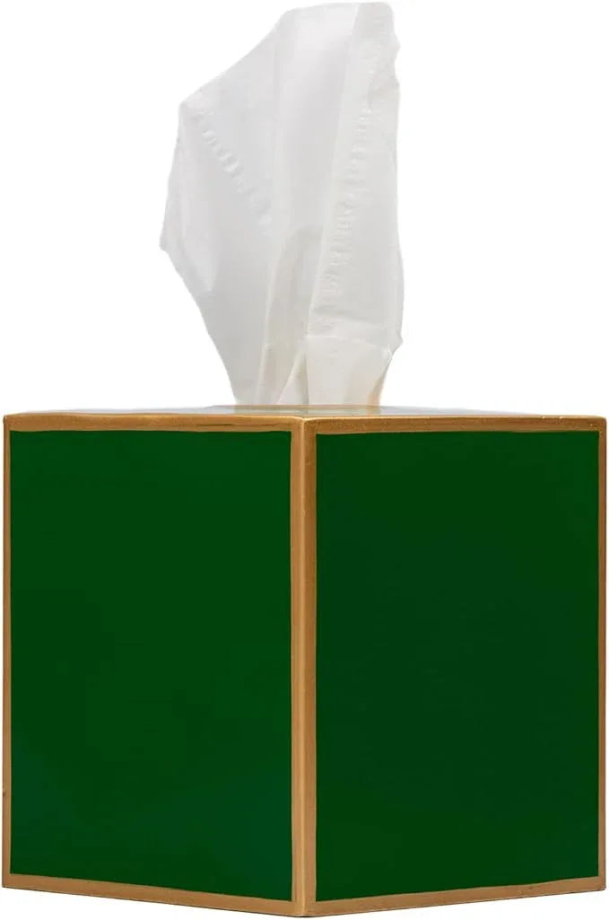 Jaye’s Studio Decorative Square Metal Tissue Box Cover Gold - Luxury Cube Facial Tissue Holder & Dispenser for Bathroom, Bedroom & Home, Modern Chic & Farmhouse Decor, Mattie Line (Emerald Green) - ModernBath