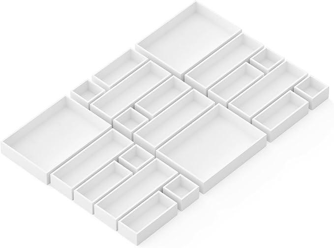 SpaceAid 21-Piece Bamboo Drawer Organizer Storage Boxes Set, Wood Tray Junk Drawer Organizers Multi-Use Divider Bins for Kitchen, Bathroom, Office Desk and Makeup Organization (21 Pack, White) - ModernBath
