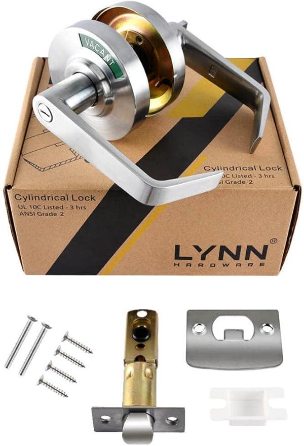 LYNN HARDWARE Medium/Heavy Duty Designer Commercial Lever Door Lock - Bathroom Privacy w/Door Indicator, Restroom Door Knob, Commercial Door Handle, Bathroom Lock, Occupied Door Handle, Satin Chrome - ModernBath