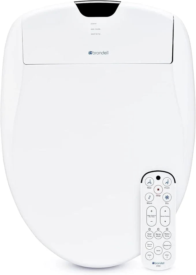 Brondell Bidet Toilet Seat S1400, Smart Toilet Seat, Dual Stainless-Steel, Self-Cleaning Nozzle With Clean Plus Technology, Endless Warm Water Bidet, Warm Air Dryer-Nightlight, Heated Seat, Elongated - ModernBath