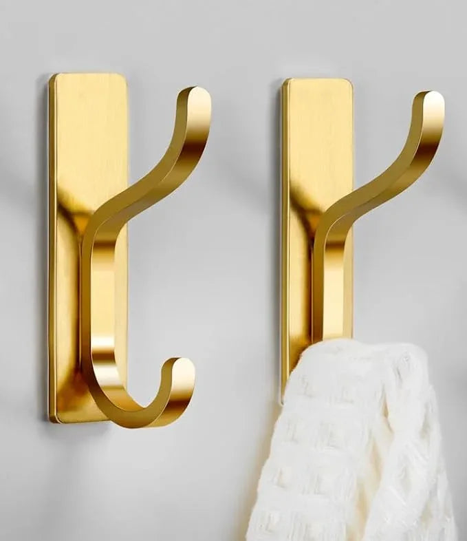 pickpiff Adhesive Wall Coat Hooks - Heavy Duty Stick-On Door Hanger, Metal Hook for Hanging Towel,Purse, Robe, Backpack, Jacket, Clothes - for Bathroom,Dorm, Closet, Kitchen - Gold, 6 Pack - ModernBath