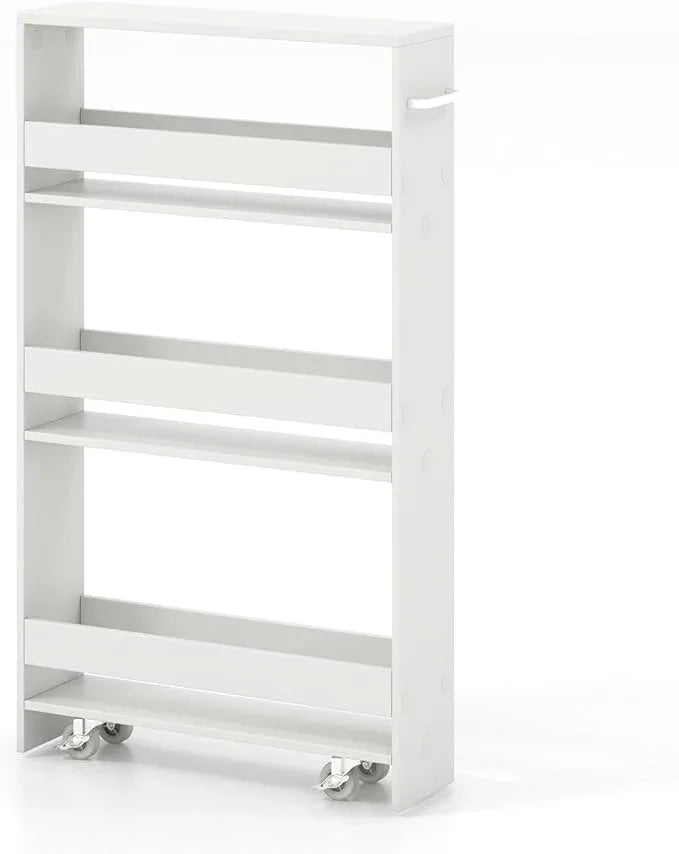 Giantex Slim Storage Cart 4 Tier, Rolling Narrow Island Cart, Side Cabinet w/Handle, Space Saving Trolley, Kitchen Utility Cart Tower Rack for Dining Room Laundry Room Bathroom, White - ModernBath