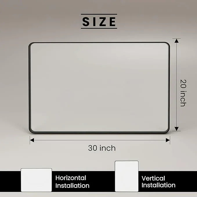 JISOSO Black Bathroom Mirror, Black Metal Framed Mirror for Wall, Rounded Rectangle Matte Bathroom Vanity Mirror with Tempered Glass, Anti-Rust, Horizontal/Vertical - ModernBath