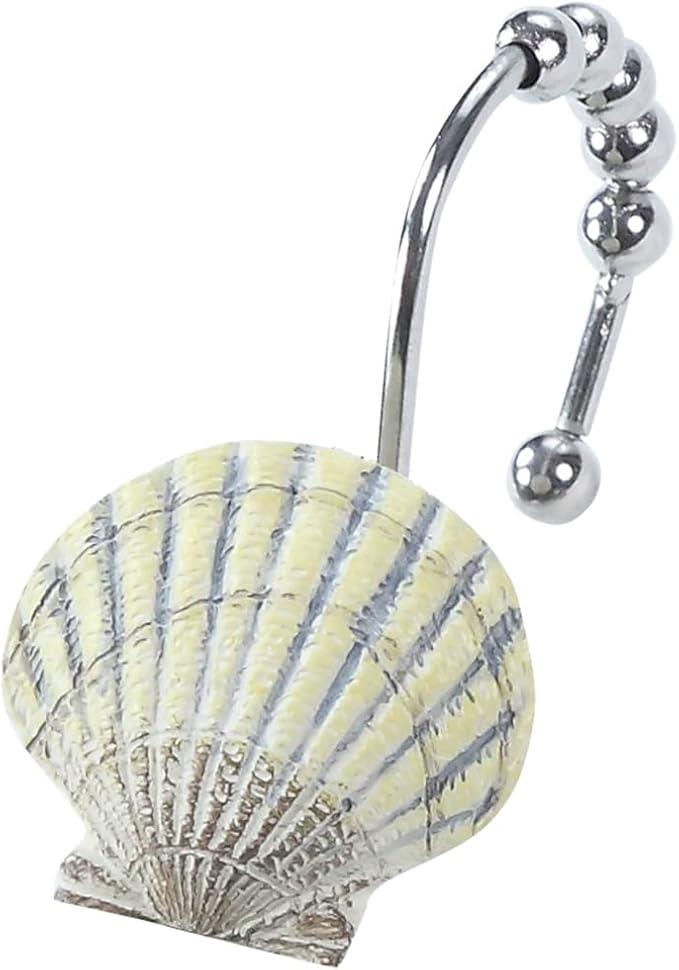 Coastal Seashell Shower Curtain Hooks, Under The Sea Beach Starfish Bathroom Shower Curtain Hooks Rust Proof, 5 Roller Ring Balls Decorative Shower Hooks for Shower Curtain, Set of 12 - ModernBath