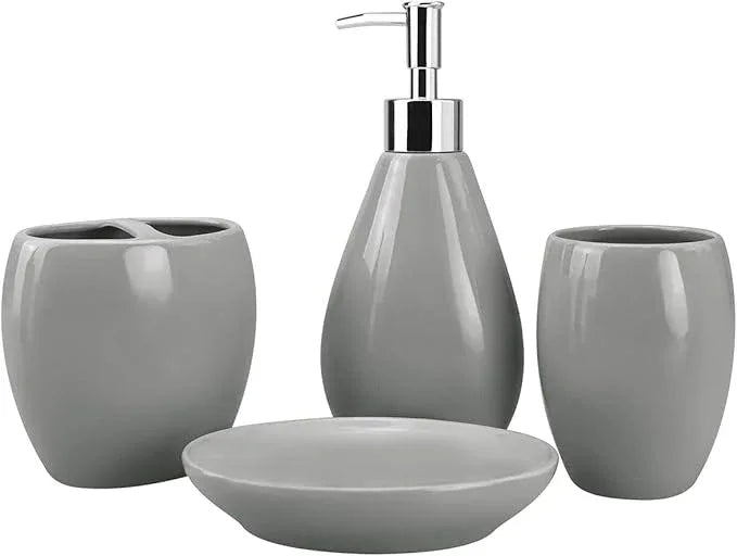 4-Piece Ceramic Bathroom Accessory Set, Bathroom Accessories Set Includes Soap Dispenser, Toothbrush Holder, Tumbler, Soap Dish, Complete Bathroom Ensemble Sets for Bath Decor, Ideas Home Gift - ModernBath