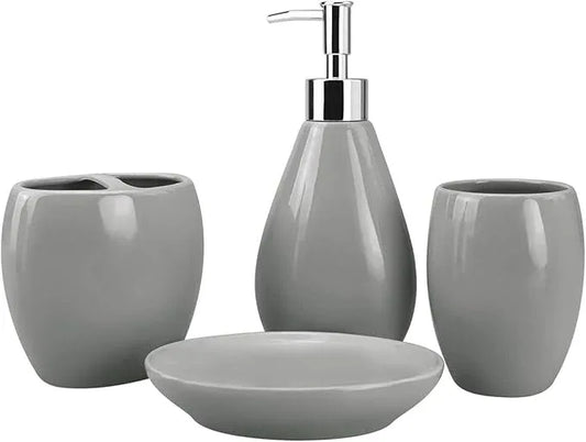 4-Piece Ceramic Bathroom Accessory Set, Bathroom Accessories Set Includes Soap Dispenser, Toothbrush Holder, Tumbler, Soap Dish, Complete Bathroom Ensemble Sets for Bath Decor, Ideas Home Gift - ModernBath
