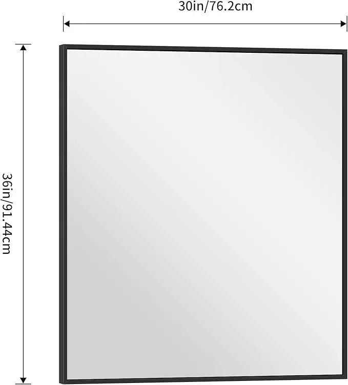 COFENY Black Bathroom Mirror for Wall, 30x36 Inch Rectangle With Metal Frame, Modern Vanity for Bathroom Living Room, Entryway Hangs Horizontal or Vertical - ModernBath