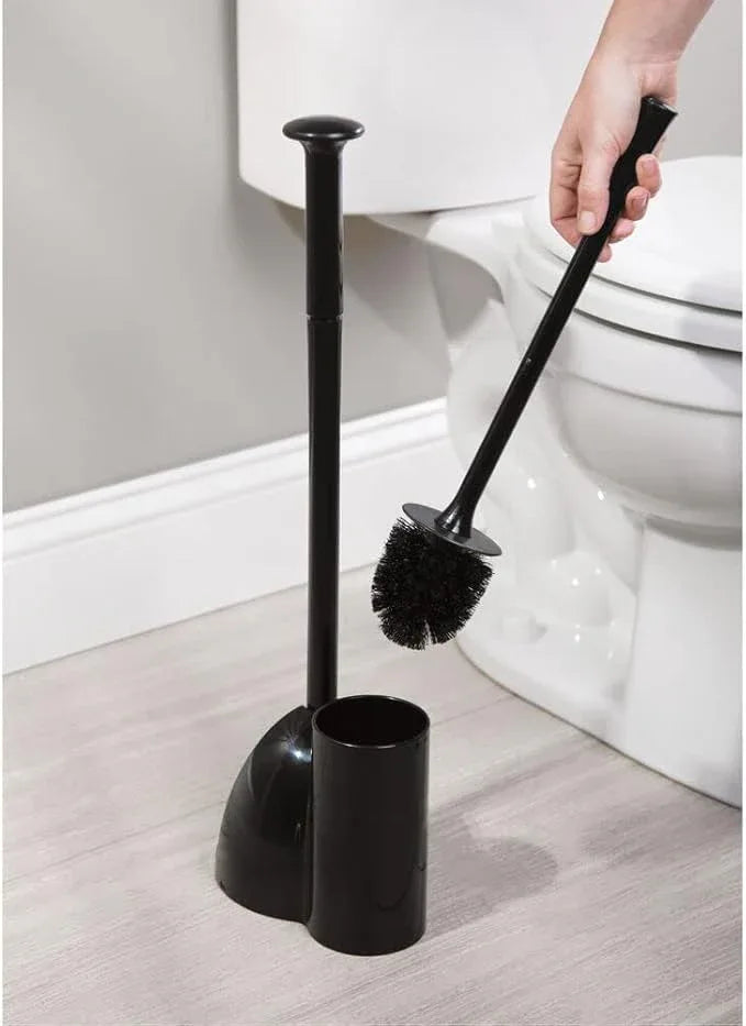 mDesign Hidden Plunger and Brush Set for Toilet Bowl - Brush Cleaner and Plunger Combo with Holder Caddy for Bathroom - Modern Toilet Brush and Plunger Set - Aura Collection - 2 Pack - Black - ModernBath