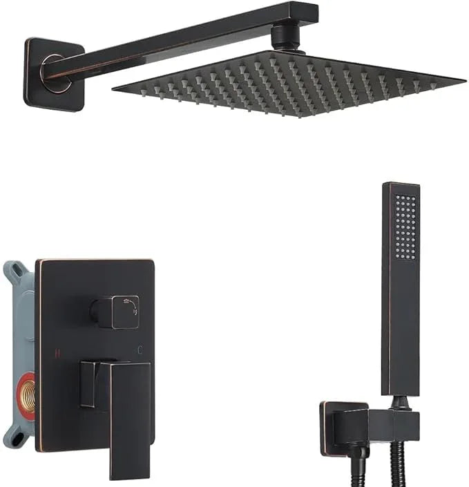 Heable Oil Rubbed Bronze Shower System Bathroom Luxury Rain Mixer Shower Combo Set Wall Mounted Rainfall Shower Head System Shower Faucet Rough-in Valve Body and Trim Kit - ModernBath
