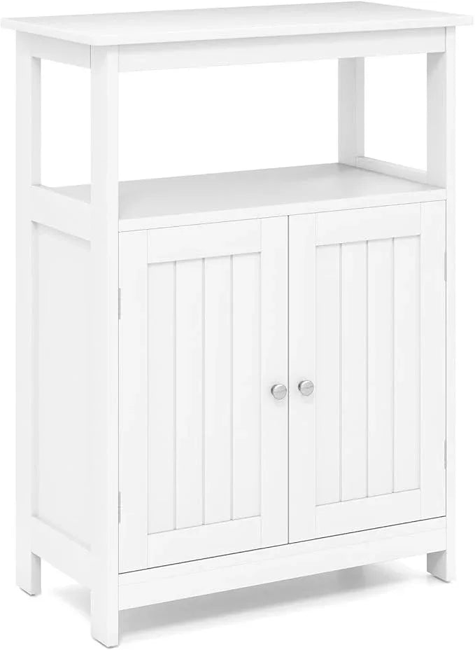 GOFLAME Bathroom Cabinet, Floor Storage Organizer with 2 Doors, 2 Open Shelves, 3-Level Adjustable Shelf, Modern Storage Unit for Laundry Room, Entryway, Living Room, White - ModernBath