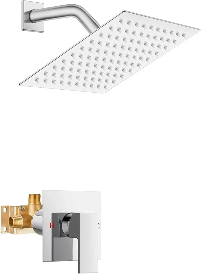 Airuida Shower Faucet Set Bathroom Rain Shower System SUS304 Stainless Steel Single Handle With Male Threads Rough-in Valve Shower Trim Kit 6 Inch Wall Mount Shower Head Chrome Polish - ModernBath