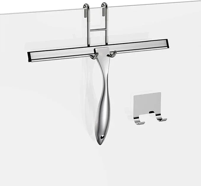 Shower Squeegee for Glass Door 12-Inch Stainless Steel Bathroom Squeegee Window Wiper, 100% Streak-Free, Includes Shower Door Hook and Adhesive Hook, for Window Mirror Tiles Car All-Purpose Squeegee - ModernBath