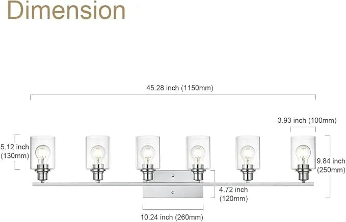 VINLUZ 6 Lights Bathroom Vanity Light in Chrome Finish with Clear Cylinder Glass Shade Industrial Wall Light Fixtures Over Mirror for Dressing Table Bedroom - ModernBath
