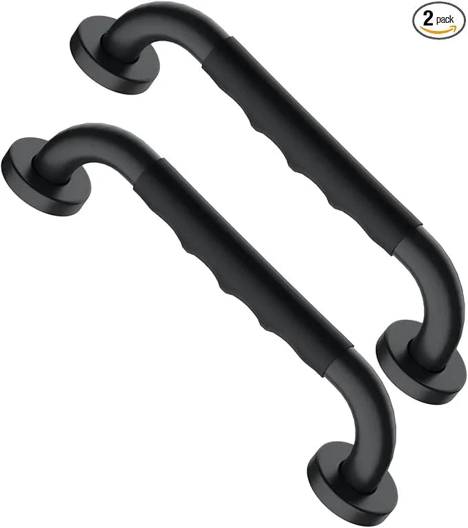 12 Inch Black Shower Grab Bar w/Anti Slip Rubber Grip, Munzong 2 Pack Stainless Steel Bathroom Grab Bar, Bathroom Balance Bar,Safety Handrail Support,Handicap Injury Elderly Senior Assist Bath Handle - ModernBath