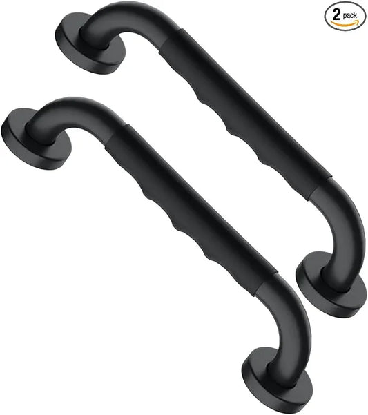 12 Inch Black Shower Grab Bar w/Anti Slip Rubber Grip, Munzong 2 Pack Stainless Steel Bathroom Grab Bar, Bathroom Balance Bar,Safety Handrail Support,Handicap Injury Elderly Senior Assist Bath Handle - ModernBath