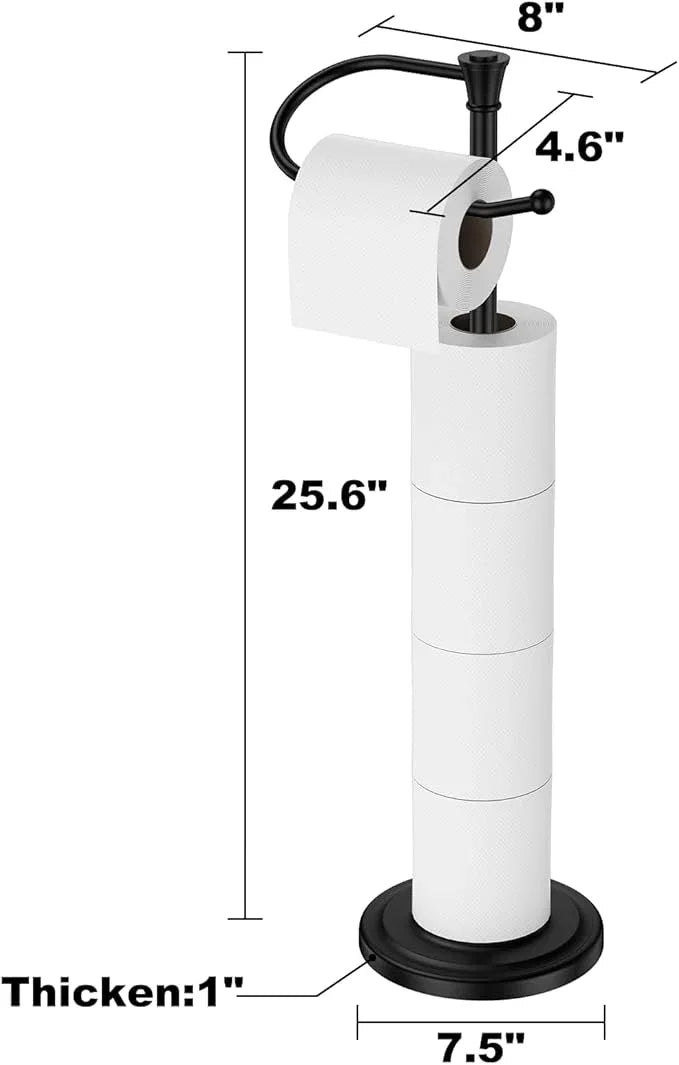 Toilet Paper Holder Free Standing, 25” H Stainless Steel Black Toilet Paper Stand, Weighted Base Floor Tissue Roll Holder for Bathroom,Toilet Roll Stand - ModernBath