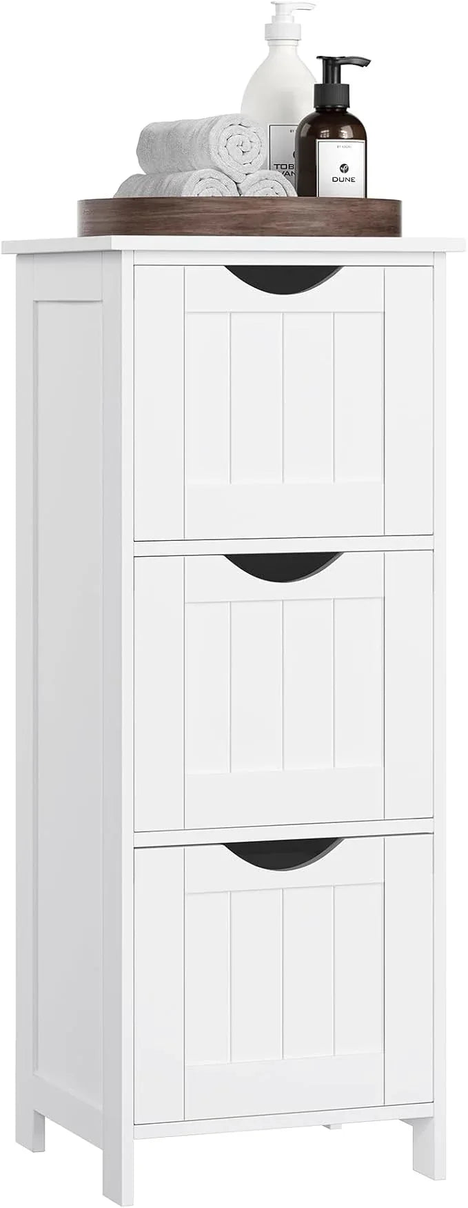 VASAGLE Floor Storage Cabinet, Freestanding Storage Unit with 3 Drawers, 11.8 x 12.6 x 31.9 Inches, for Bathroom, Living Room, Kitchen, Modern Style, Matte White UBBC50WT - ModernBath