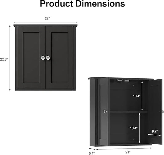 Black Bathroom Wall Cabinet,Medicine Cabinet Over Toilet,Bathroom Cabinet Wall Mounted with Shelves,Surface Mount Medicine Cabinet for Laundry Room,Kitchen,Storage Cabinet 22x23 - ModernBath