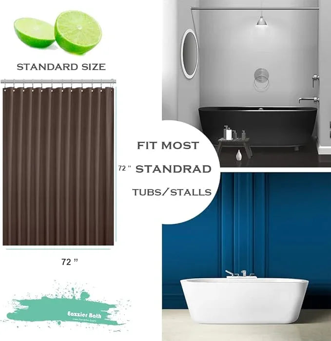 Eazzier Bath Chocolate Plastic Shower Curtain Or Liner, 72x72 Inch Lightweight Brown Plastic Bathroom Shower Showroom Inner Curtain with Rustproof Metal Grommet Holes and Weighted Magnets - ModernBath