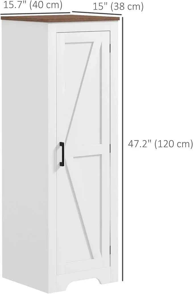 HOMCOM Farmhouse Storage Cabinet with Adjustable Shelf, Single Barn Door Small Bathroom Storage Cabinet for Living Room, Floor Pantry Cabinet, White - ModernBath