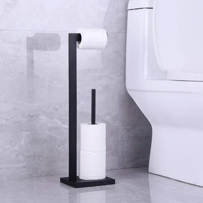 kimzcn Matte Black Toilet Paper Holder Stand Toilet Paper Roll Holder with Shelf Reserve Free Standing Portable Tissue Storage Organization - ModernBath