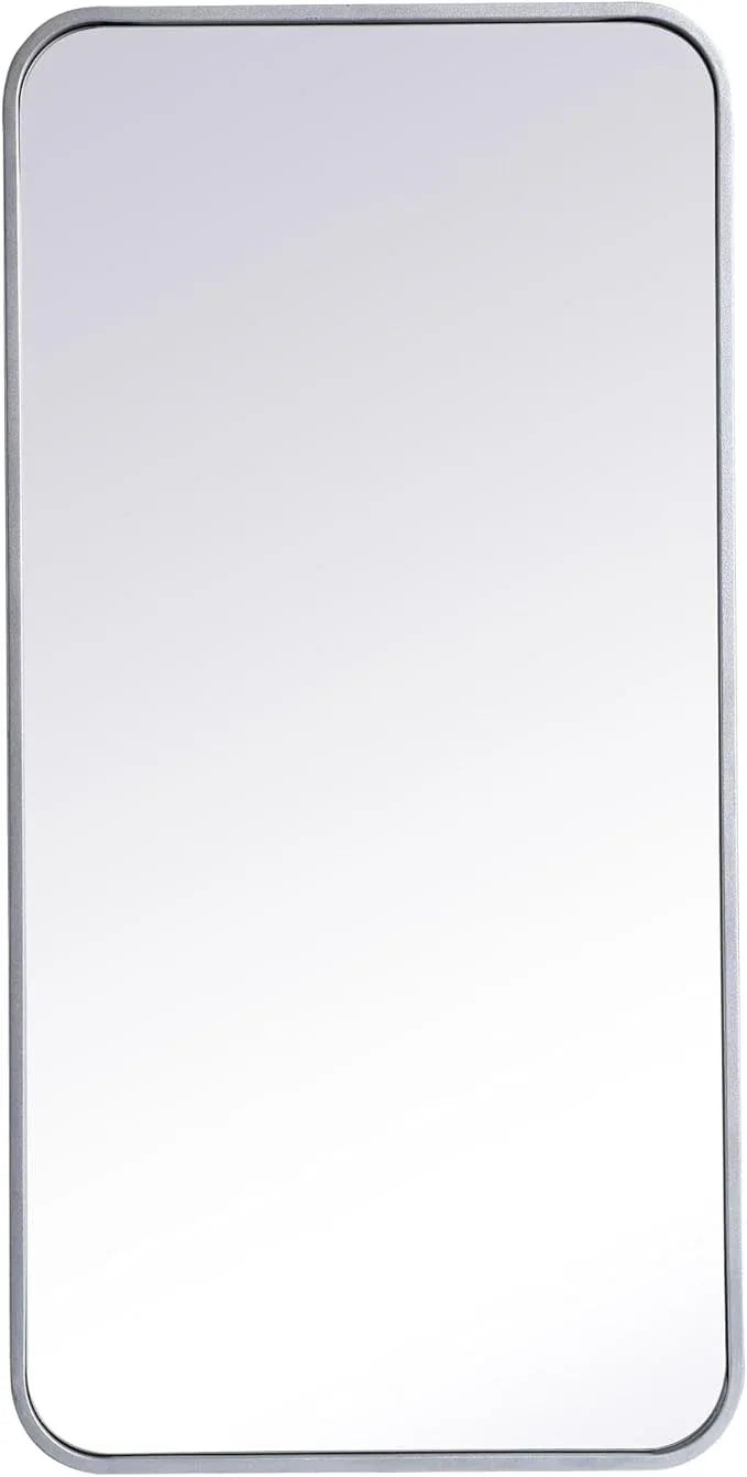 ARS Concepts Aura, Soft Corner Metal Rectangular Mirror 18X36 Inch in, Modern, Silver - ModernBath