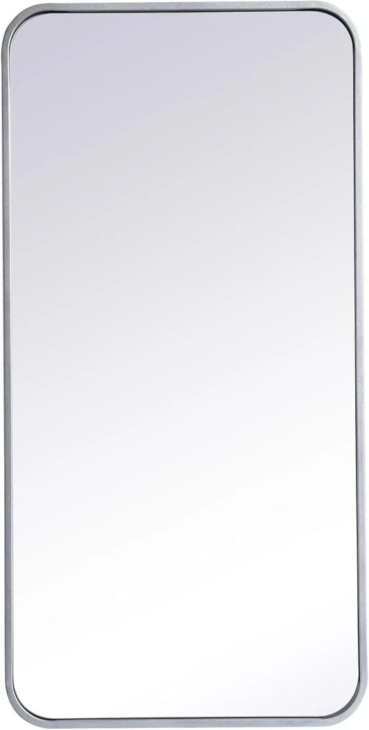 ARS Concepts Aura, Soft Corner Metal Rectangular Mirror 18X36 Inch in, Modern, Silver - ModernBath