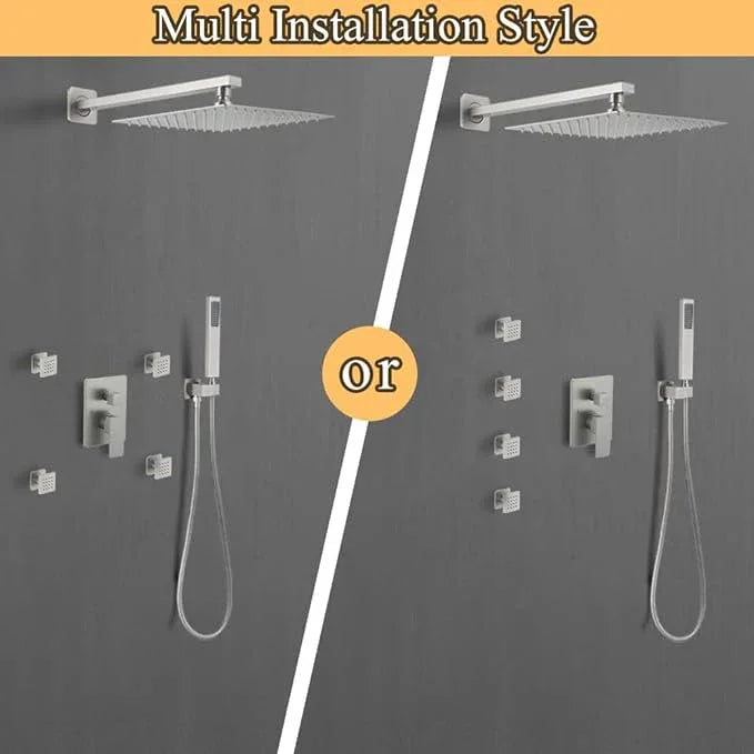 annazom Full Body Shower System Concealed Shower Faucet Set with Body Massage Jets 10 Inch Shower Head Trim Kit 3 Function Wall Mount High Pressure for Bathroom - ModernBath
