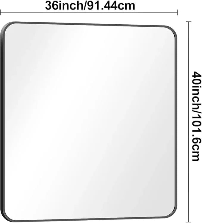 BONEWEI 36x40 inch Bathroom Mirror,Black Rectangle Mirror,Wall Mounted Bathroom Frame Vanity Mirror with Round Corner for Bedroom Living Room,Entryway Hangs Horizontal or Vertical - ModernBath