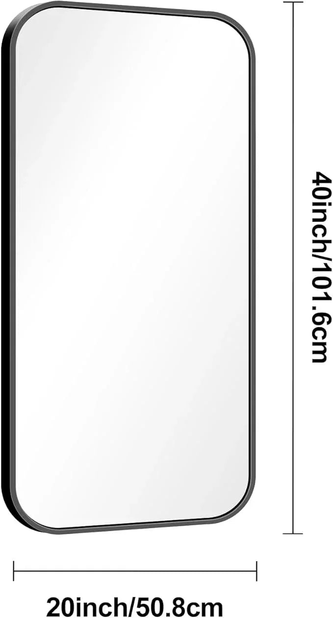 BONEWEI 20x40 inch Bathroom Mirror,Black Rectangle Mirror,Wall Mounted Bathroom Frame Vanity Mirror with Round Corner for Bedroom Living Room,Entryway Hangs Horizontal or Vertical - ModernBath