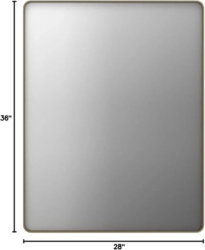 LOAAO 28”X36” Bronze Bathroom Mirrors for Vanity, Rounded Rectangle Brushed Bronze Metal Frame Mirror, Anti-Rust, Hangs Horizontally or Vertically - ModernBath