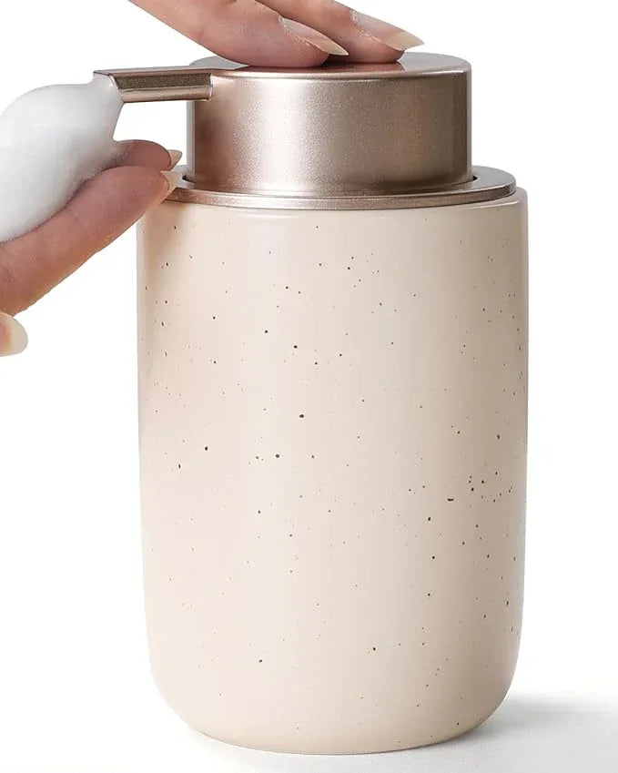 BosilunLife Foam Soap Dispenser - Ceramic Foaming Hand Dispenser for Bathroom Modern Farmhouse Small Soap Dispenser Lotion Hand Pump Dispenser for Kitchen Sink (Apricot, Foam Pump) - ModernBath
