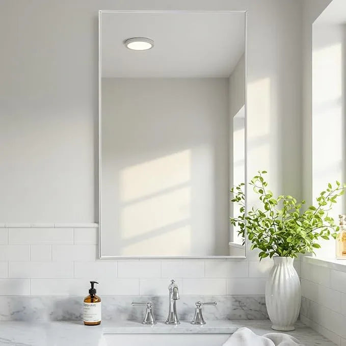 LEDLUX 24x40 Inch Silver Bathroom Mirror - Copper-Free Mirror, Aluminum Alloy Frame Vanity Rectangle Wall Mounted Modern Mirror for Bedroom/Living Room/Porch Horizontal or Vertical - ModernBath