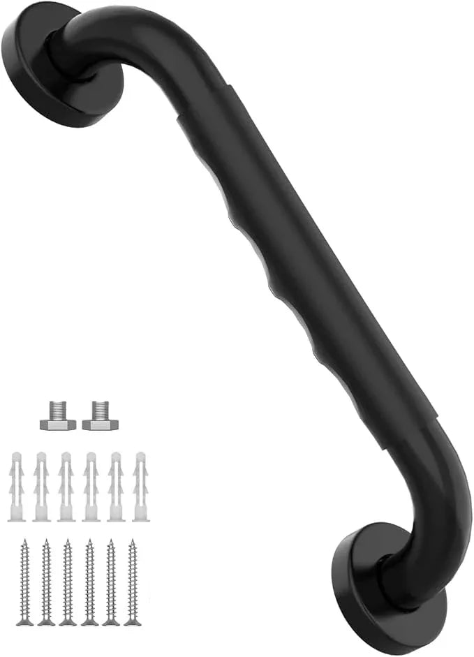 20 Inch Shower Grab Bar w/Anti Slip Rubber Grip, Munzong Black Stainless Steel Bathroom Grab Bar, Bathroom Balance Bar,Safety Handrail Support,Handicap Injury Elderly Senior Assist Bath Handle - ModernBath
