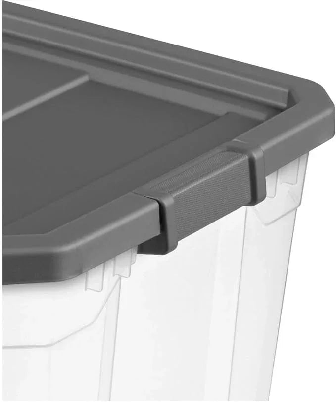 108-Quart Clear Plastic Stackable Storage Tote with Latching Lid, Textured Grip, Flat Grey Lid,Heavy Duty Stackable Storage Bins, – Closet, Bathroom, Office Organizer - ModernBath