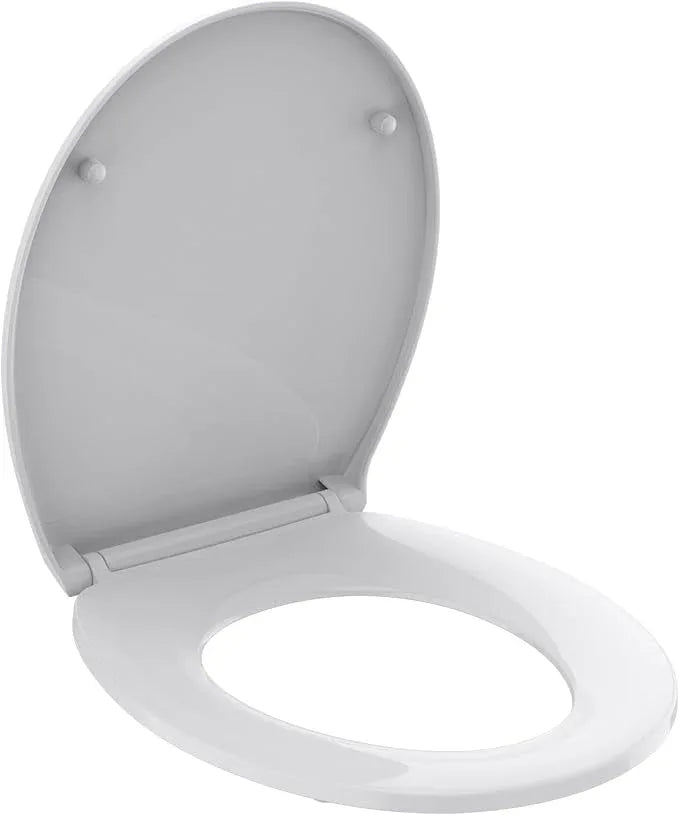 R&T Round Toilet Seat for Standard Toilet Bowl (16.5'') No-Slam Soft-Closing Quick-Release Hinge & Quick-Attach Hardware Never Loosen Plastic White - ModernBath