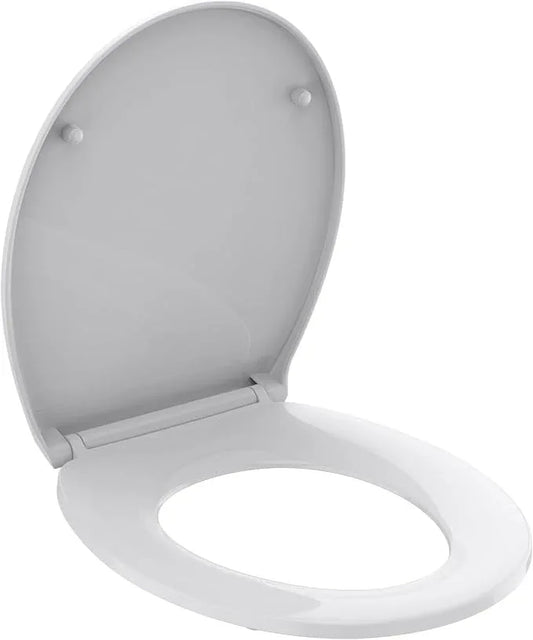 R&T Round Toilet Seat for Standard Toilet Bowl (16.5'') No-Slam Soft-Closing Quick-Release Hinge & Quick-Attach Hardware Never Loosen Plastic White - ModernBath