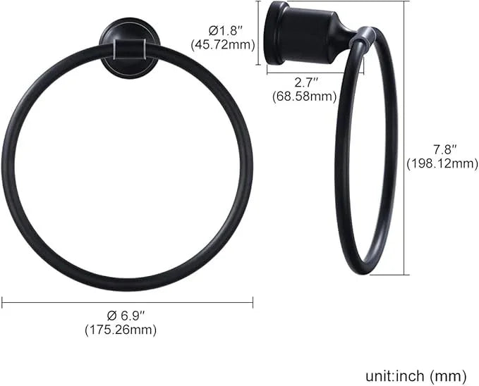 WOWOW Hand Towel Rings for Bathroom Wall - Matte Black Towel Ring Racks for Bathroom Wall Towels Holder, Heavy Duty Round Ring Holder Stainless Steel Black Hand Towels Holder Bar for Bathrooms Mounted - ModernBath