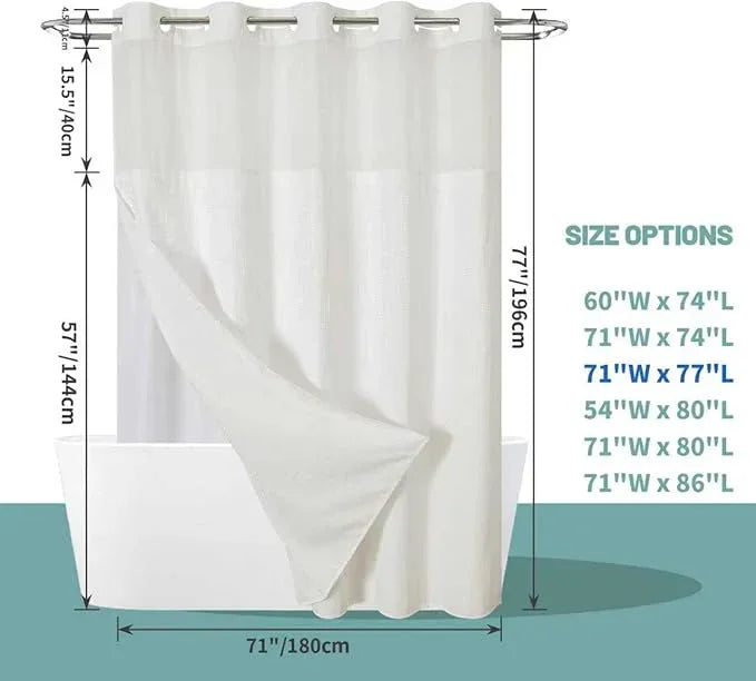 eachope Cream No Hook Waffle Weave Shower Curtain with snap-in Liner Replacement, 230GSM Waterproof Fabric Hotel Shower Curtain Set for Bathroom, Through Mesh Top Window,71Wx77H - ModernBath