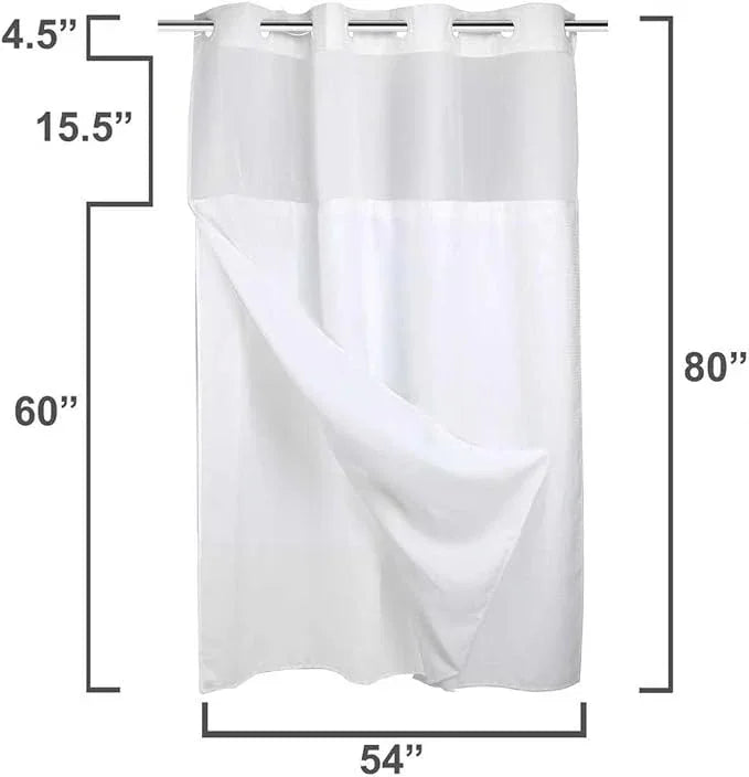 River Dream Stall Heavyweight No Hooks Required Dotted Waffle Weave Shower Curtain with Snap in Liner- 54W x 80H,Hotel Grade,Spa Like Bath Curtain,White - ModernBath
