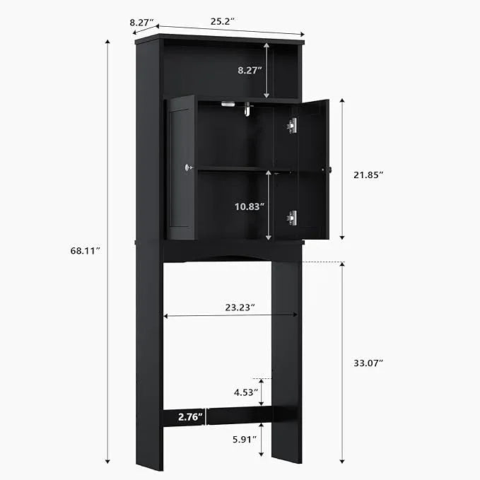 Over The Toilet Storage Cabinet, Over Toilet Bathroom Organizer with Adjustable Shelf and Double Door, Over The Toilet Cabinet for Bathroom Storage Over The Toilet Bathroom Organizer, Black - ModernBath