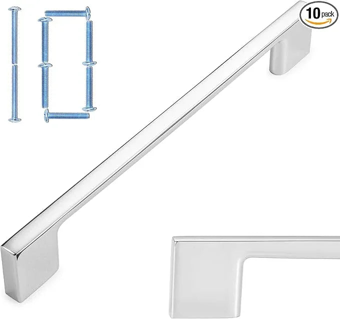 KOOFIZO 10 Pack 6-1/4 Inch Wide Foot Cabinet Bar Pulls - Polished Chrome Modern Solid Handles for Kitchen Cupboard Door, Bedroom Dresser Drawer, Bathroom Wardrobe Hardware - ModernBath
