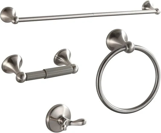 BGL Bathroom Accessories Set, Glossy Stain Nickel Expandable Towel Bar 4-Piece Bathroom Accessory Set Wall Mounted Towel Ring Robe Hook Toilet Paper Holder Towel Holder - ModernBath