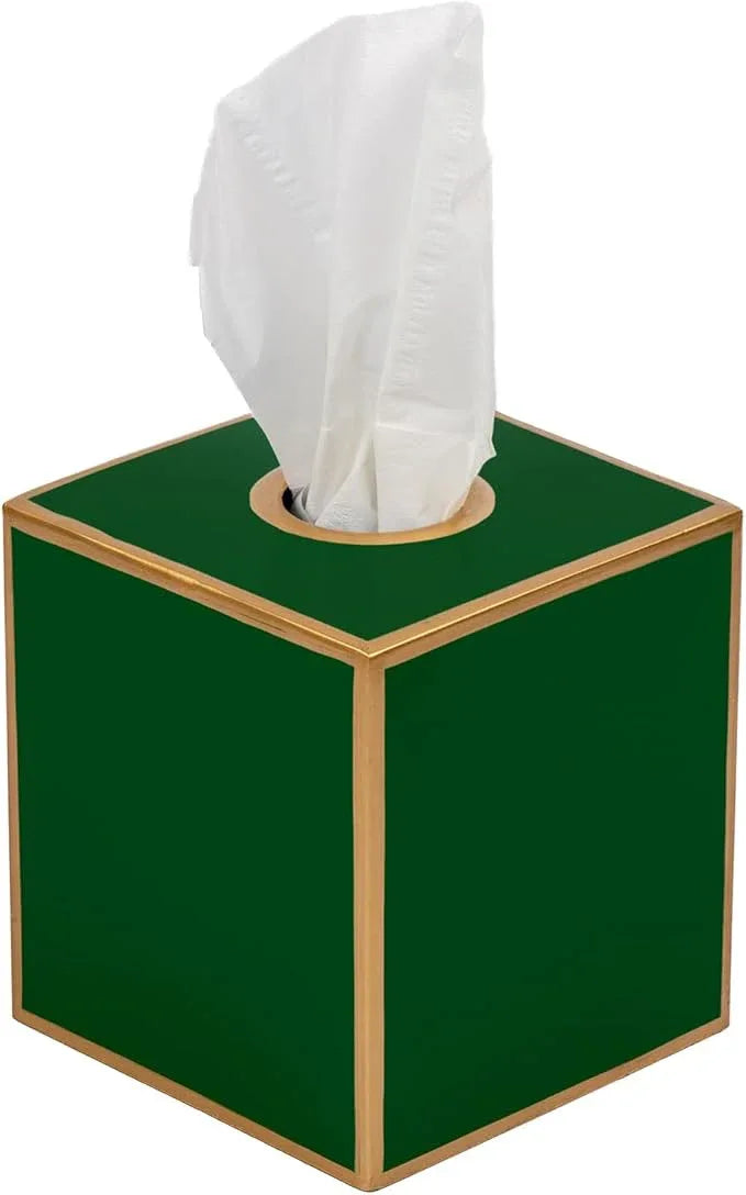 Jaye’s Studio Decorative Square Metal Tissue Box Cover Gold - Luxury Cube Facial Tissue Holder & Dispenser for Bathroom, Bedroom & Home, Modern Chic & Farmhouse Decor, Mattie Line (Emerald Green) - ModernBath