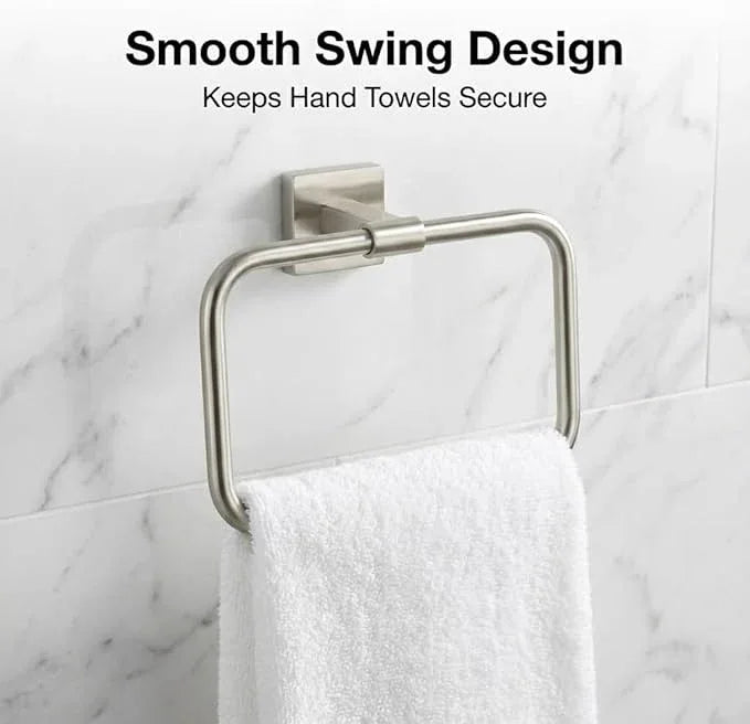 16" Brushed Nickel Bathroom Hardware Set 5-Piece, Fingerprint-Free SUS304 Stainless Steel Towel Bar for Small Bath & RV, Modern Square Bath Accessories Kit (Brushed Nickel) - ModernBath