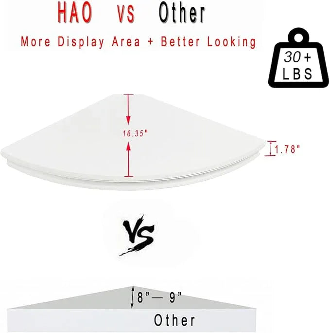 HAO Floating Corner Shelf Invisible Wall Mounted Shelves Radial Shape Cable Wire Hole Pattern Perfect for Bedroom Bathroom Living Room Kitchen 17 Inch Set of 2 White - ModernBath