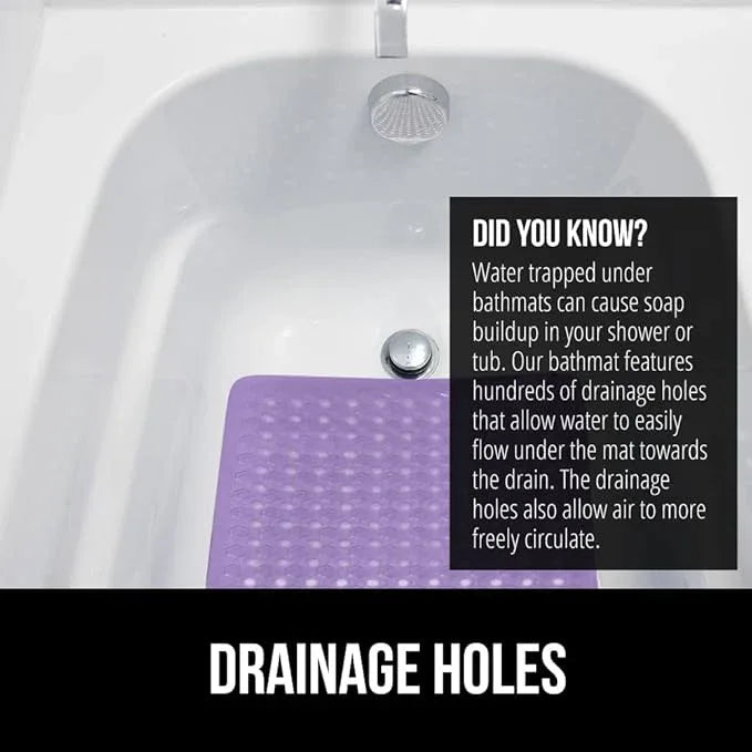 GORILLA GRIP Patented Bath Tub Shower Mat, Machine Washable Bathtub Floor Liner Mats, Suction Cups and Drain Holes to Keep Tubs Clean, Soft on Feet, Bathroom Essentials, 35x16 Inch, Purple Opaque - ModernBath
