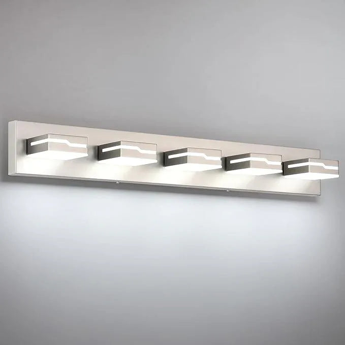 Merexcint LED Modern Bathroom Vanity Light Fixtures 5-Light, 32 inch Dimmable Nickel Vanity Lights for Bathroom Lighting Fixtures Over Mirror, with 350°Rotatable Acrylic Heads(White Light 5500K) - ModernBath