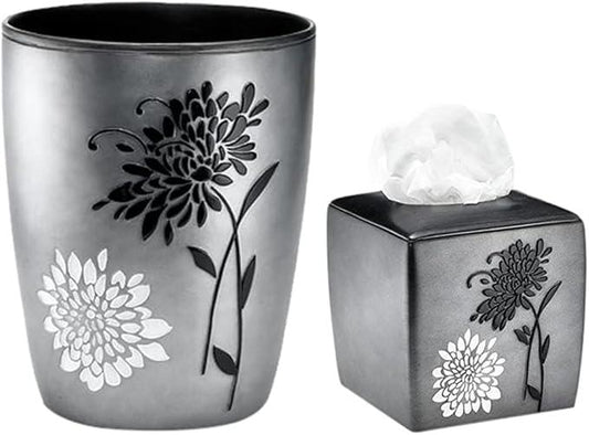 Zahari Home 2pc Erica Bathroom Decor Set Waste Basket for Bathroom & Tissue Cover Modern Classic Decor Stylish Unique Design Beautiful Grey Bathroom Accessories Set - ModernBath